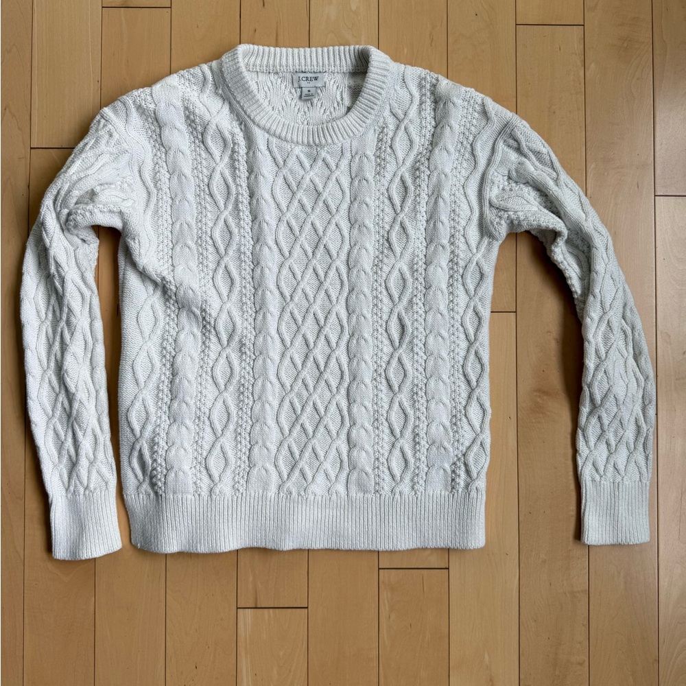 J. Crew White Cable Knit Crewneck Sweater